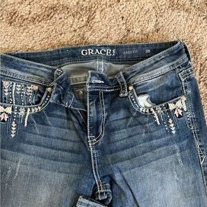 Grace in LA Women's Dark Blue Embroidered Boot Cut Jeans